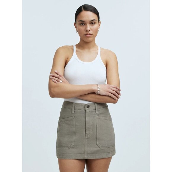 Madewell x MN Dye Studio Denim Patch-Pocket Micro Mini Skirt Taupe color 30 NWT - Picture 1 of 10